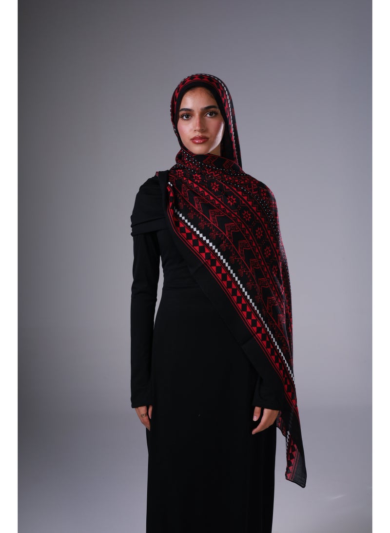 Lavezzi Crimson Mosaic Modal Hijab – Soft Breathable Long Scarf for Women – Lightweight Modest Fashion Headscarf – Elegant Everyday Hijab Shawl - Image 1